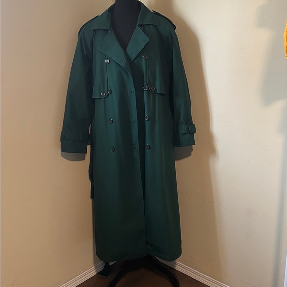 Vintage London Towne Deep Dark Green Trench Coat | Removable Liner | Size 12/M - Picture 2 of 16